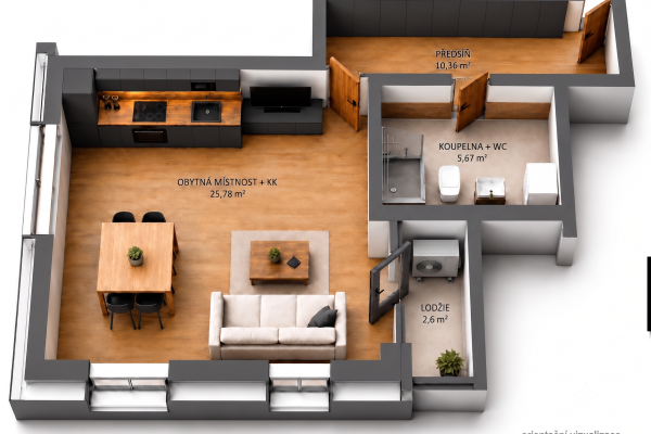 Apartmán 2.01 | Mlýn Herlíkovice | 43,1 m² + lodžie
