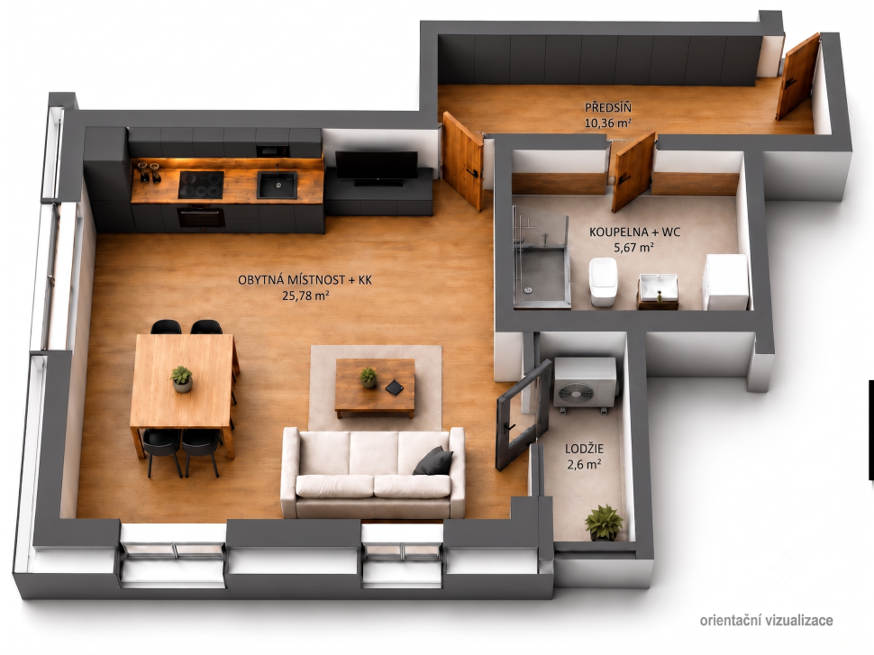 Apartmán 2.01 | Mlýn Herlíkovice | 43,1 m² + lodžie